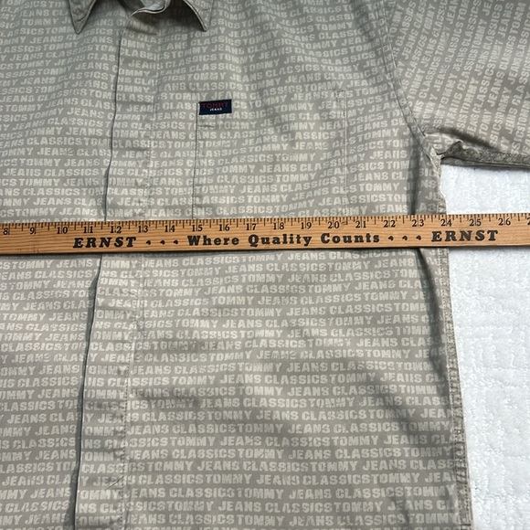Tommy Jeans men's beige collared button up shirt short sleeve cotton casual L - Picture 6 of 7